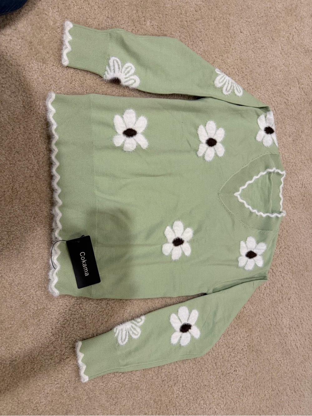 Women's Light Green Daisy Knit Sweater